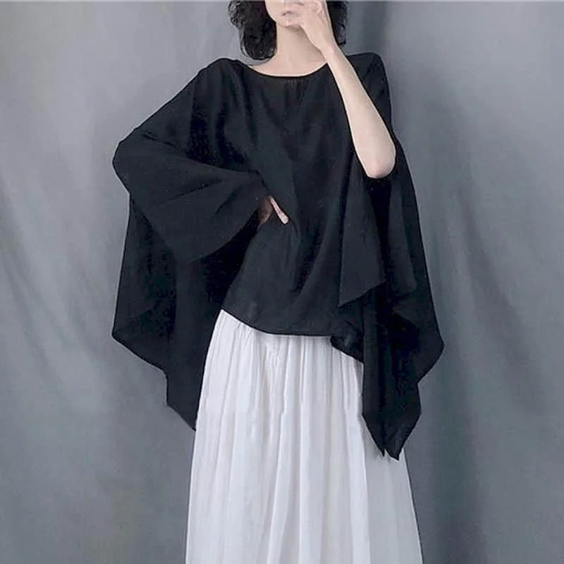 T-shirts for Women O-neck Sunscreen Batwing Sleeve Semi-sheer Fabric Tops Loose Casual Korean Style Smock 2026 Summer Clothes
