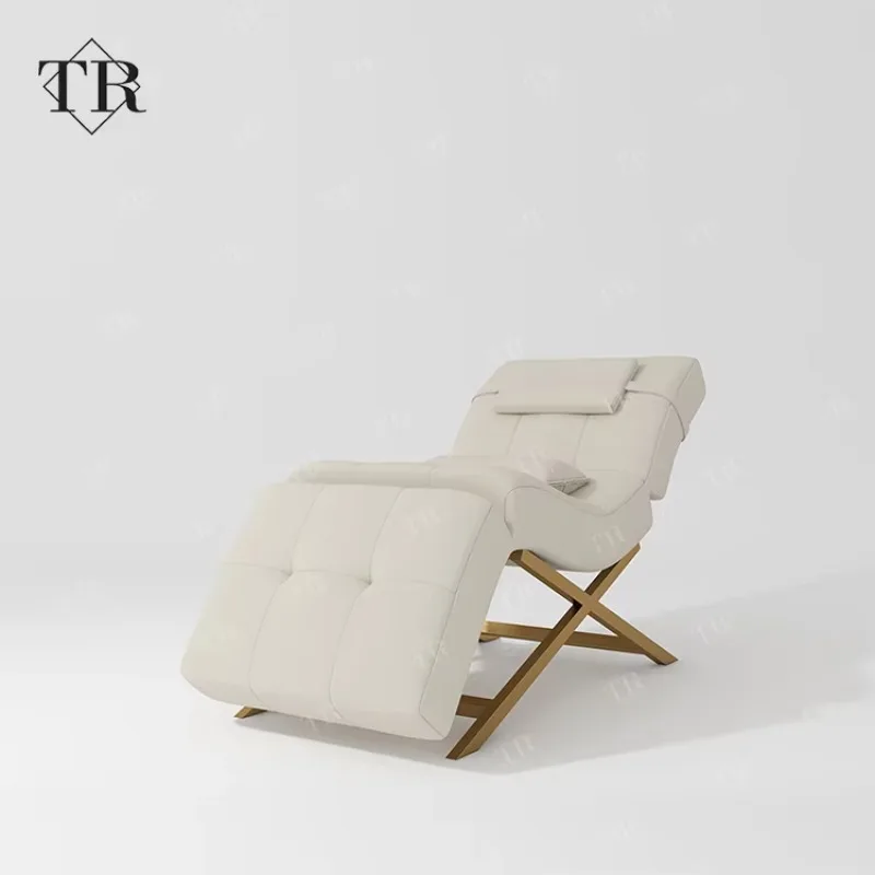 Hot Sale Foldable Headrest Aesthetic White Beige Curved Salon Lash Eyebrow Bed Spa Beauty Lounger Eyelash Extension Table Chair