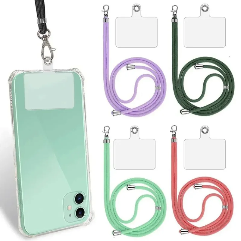 Universal Mobile Phones Detachable Hanging Necklace Lanyard with Transparent Patch Adjustable Anti Lost Wrist Strap Tab Rope