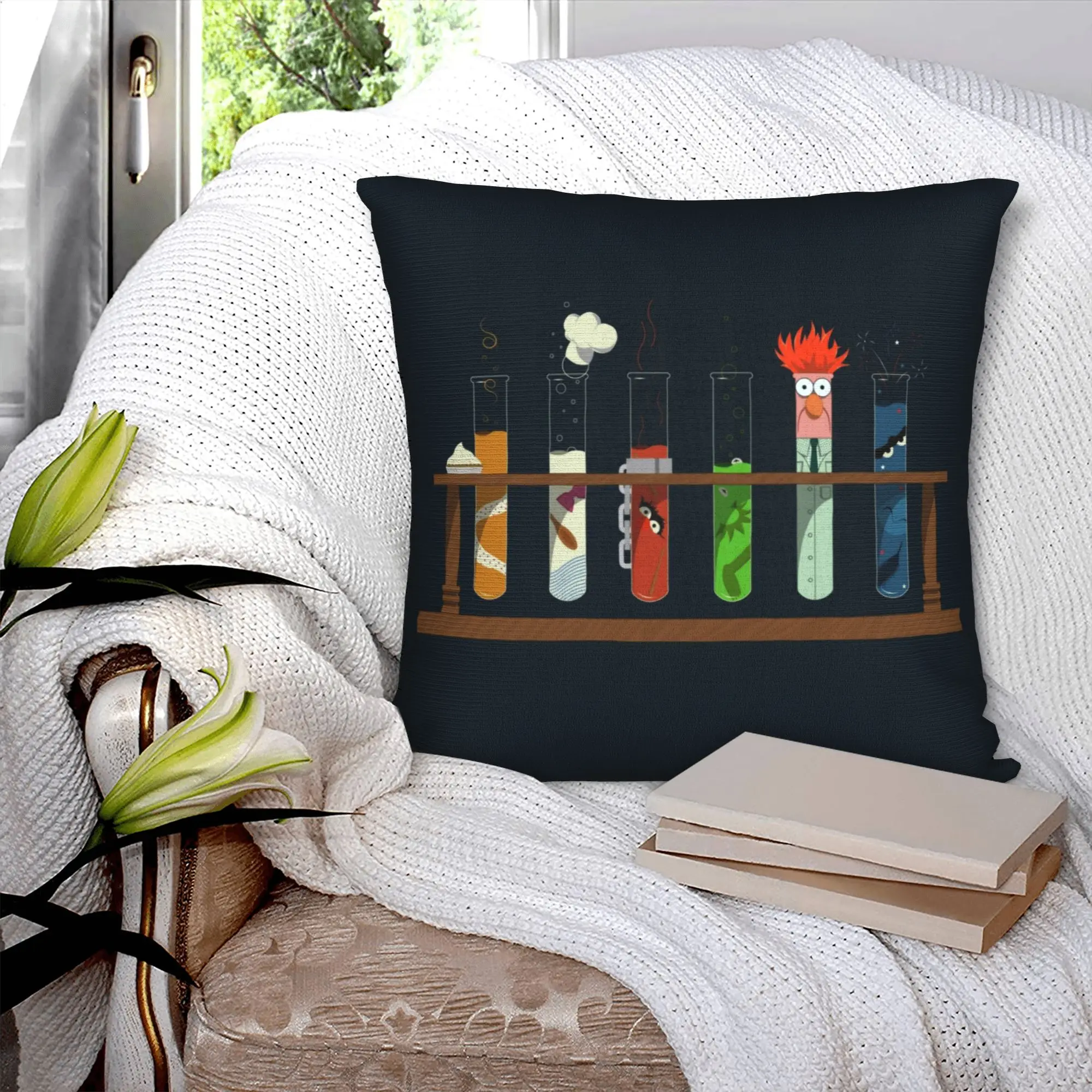 Muppet Science Pillow Covers Bedroom Decoration Kawaii Chemistry Experiment Chair Cushion Square Pillowcase