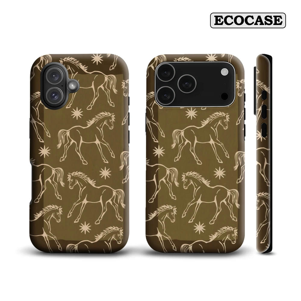 Funda de teléfono Must-Haves para IPhone17, línea marrón terroso, caballo y estrella, para IPhone 17 16 15 14 13 Pro Max Plus, contraportada de doble capa