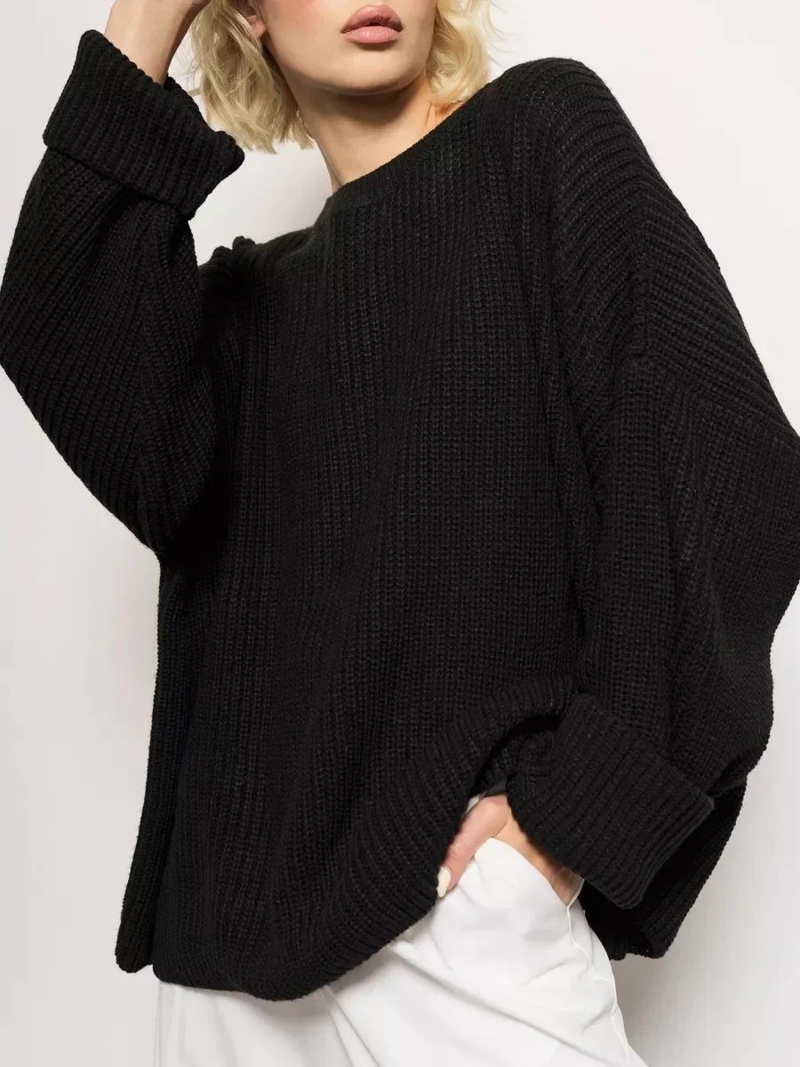 Y2k-ropa de calle holgada e informal para mujer, jerséis largos de manga larga con cuello redondo, Tops, jerséis de punto para primavera, otoño y primavera