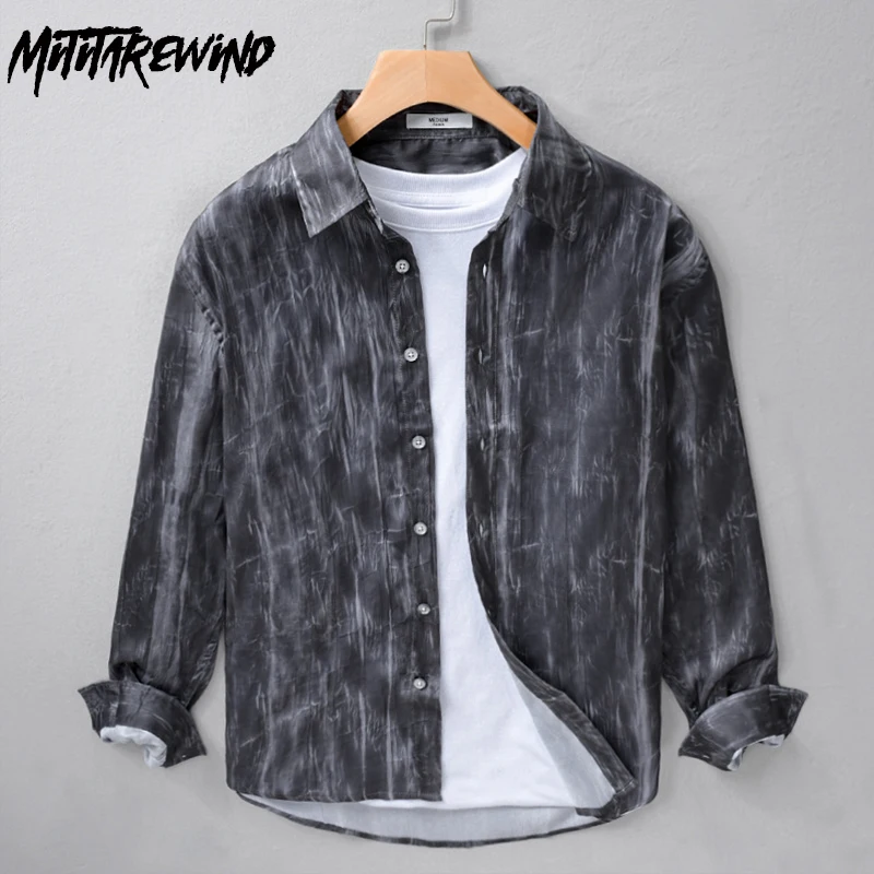 

New Long Sleeve Shirts for Men Spring Autumn Clubwear Men Tops Lapel Loose Printed Shirt American Retro Artistic Ropa De Hombre