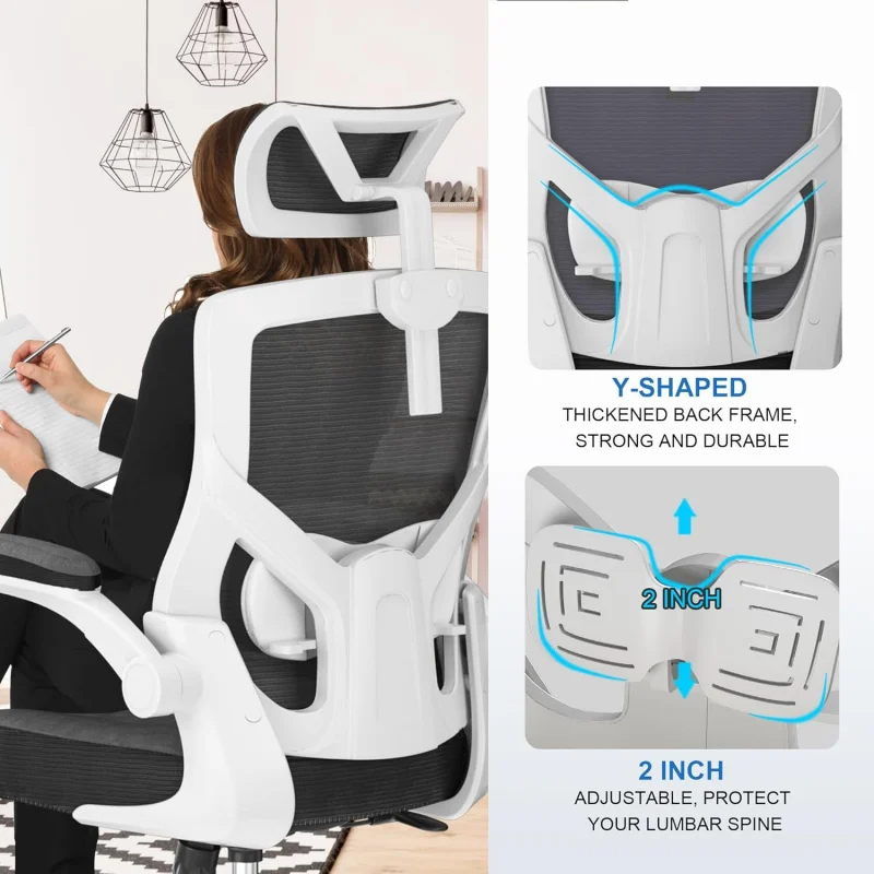 Home Office Chair, Ergonomic Comfy Desk Chair, High Back Computer Chair- Adjustable Headrest with Flip-Up Arms, Lumbar Support,