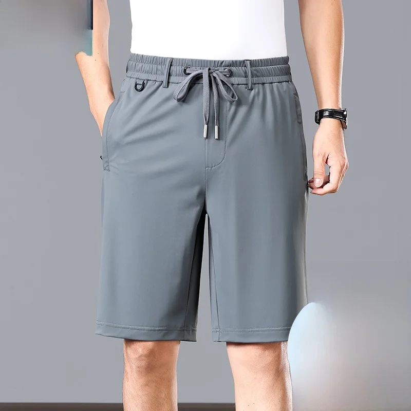 

Мужские повседневные шорты из высококачественного ледяного шелка, летние, тонкие, свободные, больших размеров, быстросохнущие, спортивные бриджи, мужская одежда для отцов