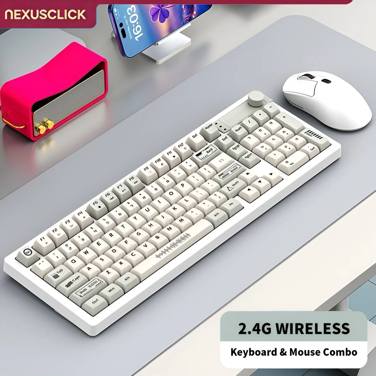 NexusClick 98 Keys 2.4G Wireless Keyboard Mouse Combo,Ergonomic Mechanical Feel Power Saving AA Battery for Gaming Laptop Office