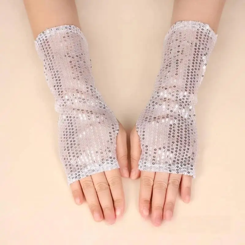 1 Paar Modische Gothic Glänzende Pailletten-Handschuhe Punk Schwarz Gold Rot Club-Tanzhandschuhe für Damen und Herren – Detail 3