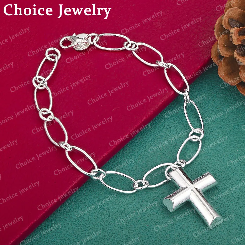 925 Sterling Silber Kreuzanhänger-Kettenarmband für Damen und Herren, Modeschmuck, klassische Party- und Weihnachtsgeschenke