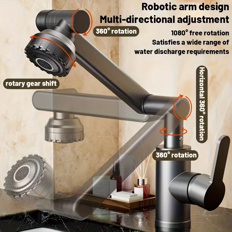 Modern Swivel Faucet Dual Mode Hot Cold Water 1080° Rotating Adjustable Spray Head Bubble Water Outlet Anti-Splash Kitchen Sink