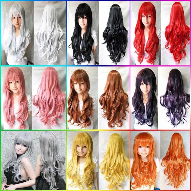 Long volume Heat Resistant Synthetic Hair Wig Women Universal Cartoon Cosplay Wig Anime Costume Party Wigs + Wig Cap