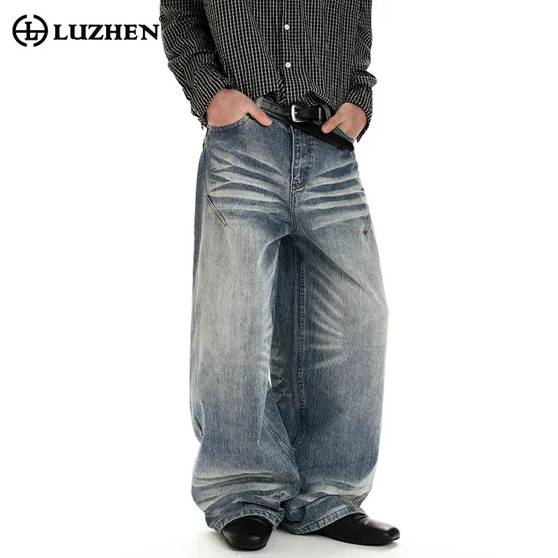 

LUZHEN 2026 Original Stripe Gradient Washed Vintage Style Straight Jeans Men's Fashion Loose Casual Wide Leg Denim Pants JY6194