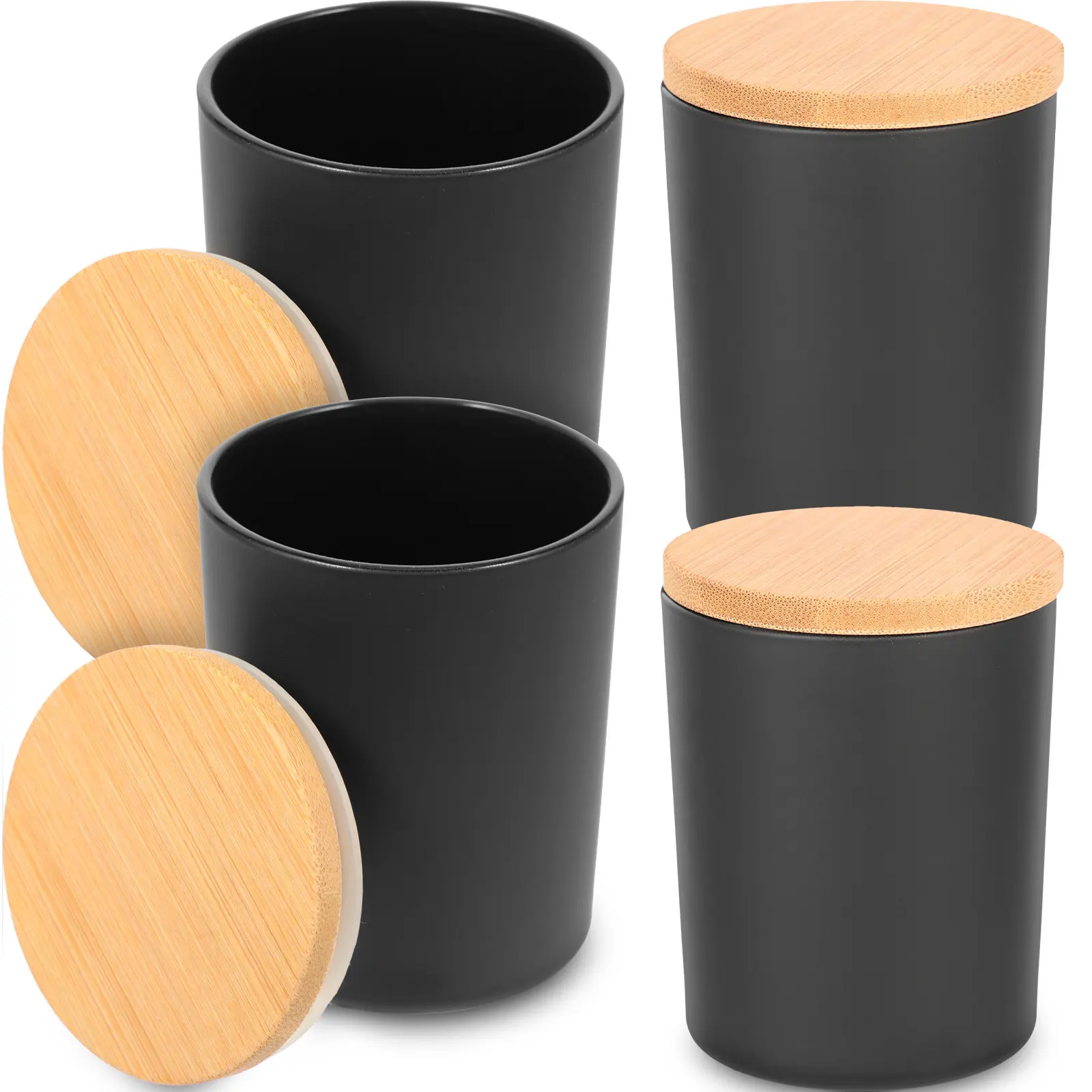 

4Sets Glass Cups with Bamboo Lids Aromatherapy Making Jars DIY Scented Wax Containers for Home Decor Party Gift