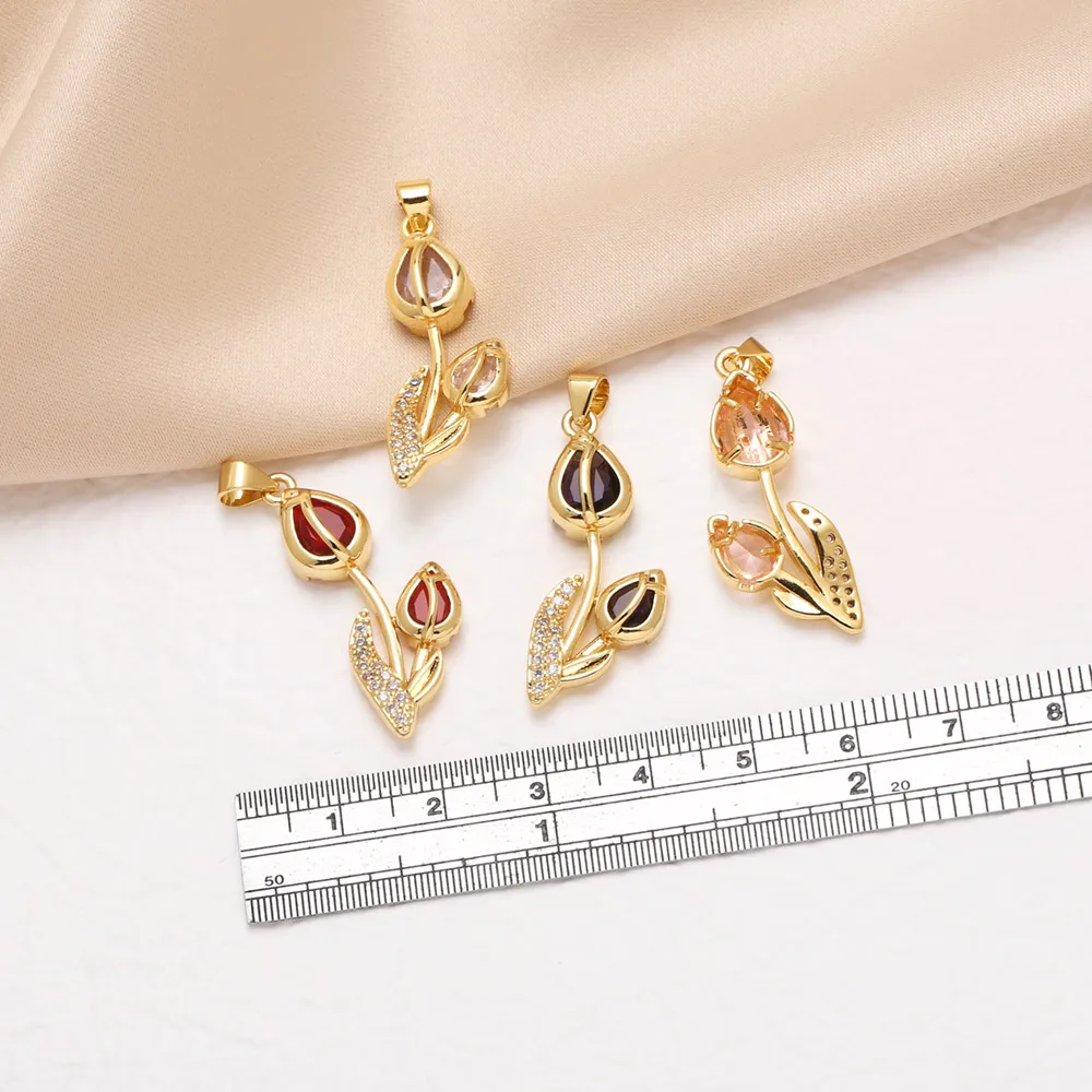 OCESRIO Multicolor Crystal Waterdrop Big Flower Pendant For Necklace Copper Gold Plated Handmade Jewelry Making Supplies Pdta961