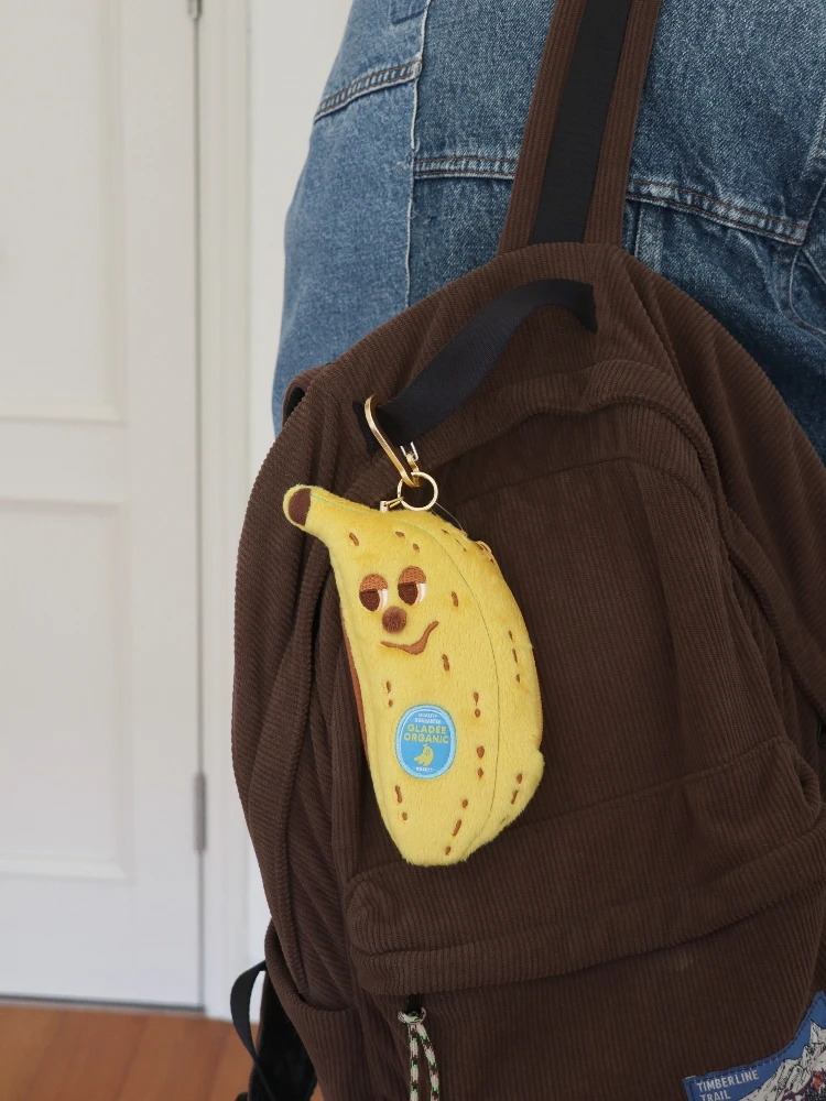 กระเป๋าใส่หูฟัง Gladee Plu Banana แบบมีสายคล้องคอ กระเป๋าใส่บัตร กระเป๋าใส่เหรียญ สไตล์เกาหลี ผ้าโพลีเอสเตอร์ ซิป
