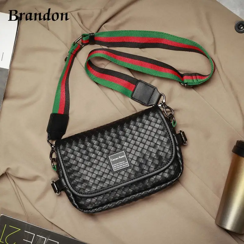 

Fashionable men's designer's simple weaving versatile crossbody bag casual small square bag niche connector phone bag