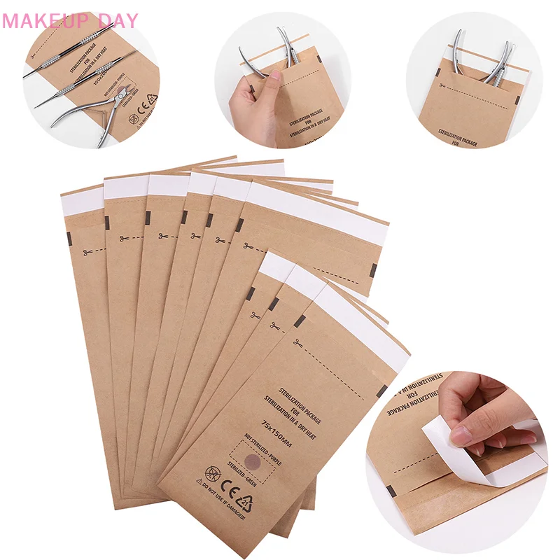 10Pcs Disposable Sterilization Disinfection Bag Set Nail Tools Sterilizer Kraft Bag Nails Equipment Disinfection Accessories