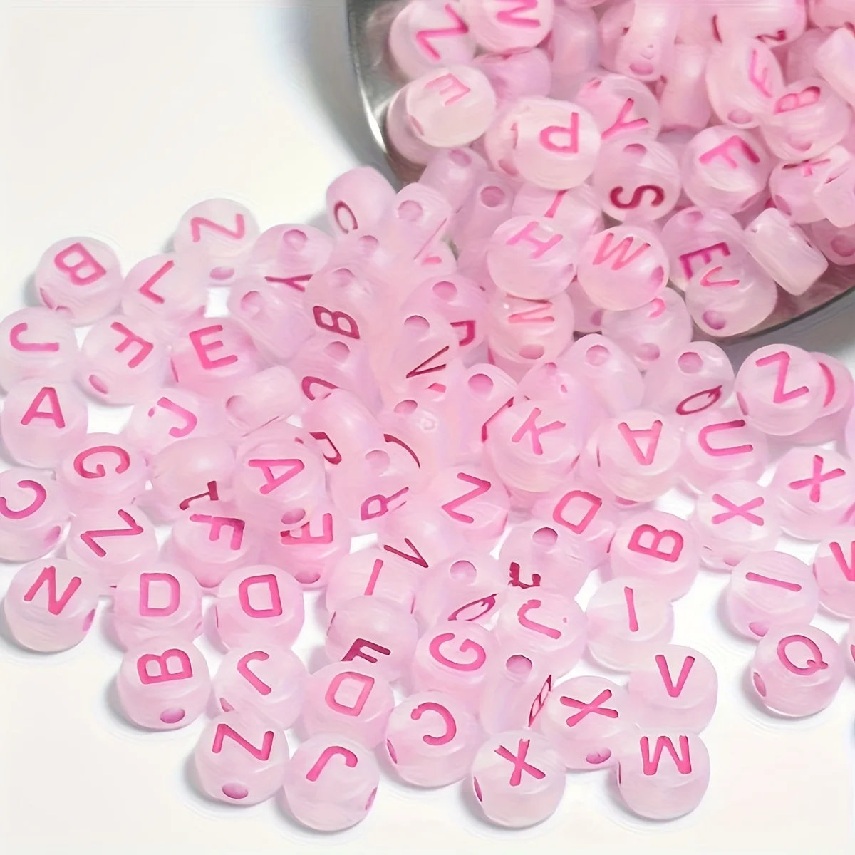 220pcs 4 * 7mm Pink Frosted Flat Round Letter Beads, Can Be Used for Decoration and Exquisite Bracelet DIY Production