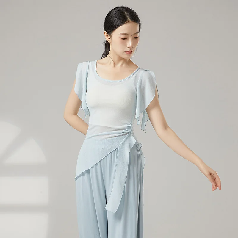 

Classical Dance Gauze Women's Short-sleeved Tops, Modern Dance Practice Clothing, Performance Clothing, Training Clothing
