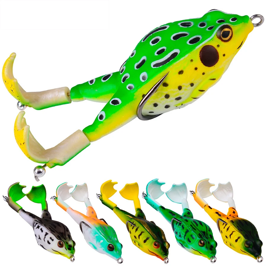 1pc Surface Frog Lure Top Water Bass Fishing Lures Soft Frog Double Propellers Legs Freshwater Rotating Tail Floating Swing Bait