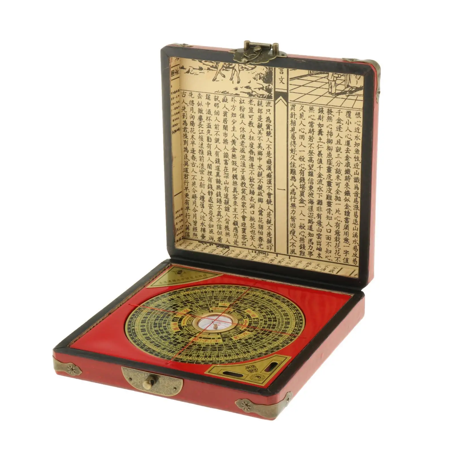 BaGua Feng Shui Chinese Luck w/ Wooden Dragon Phoenix Pattern Case