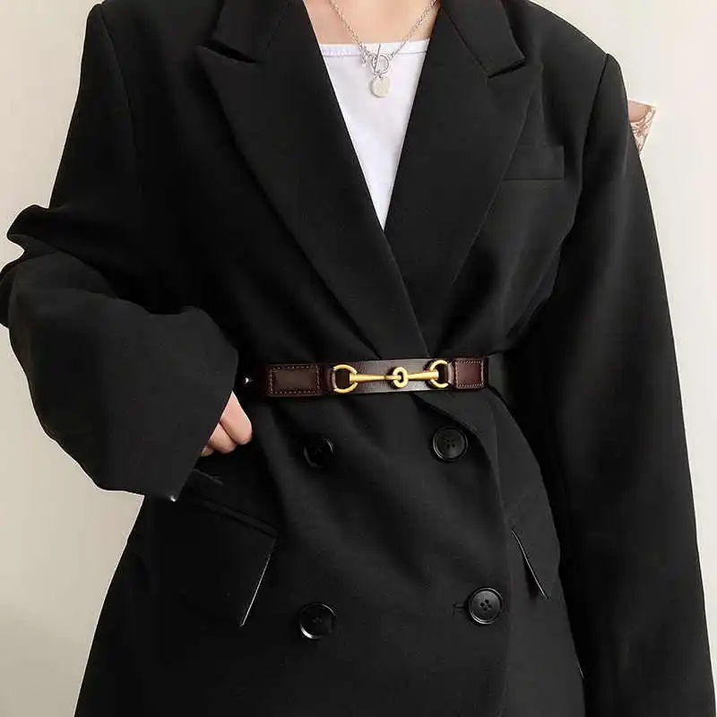 1pcs Genuine Leather Skinny Waist Cincher Women Korean New Style Decorative Coat Sweater Dress Belt Black Fashion Ins Belt Suita