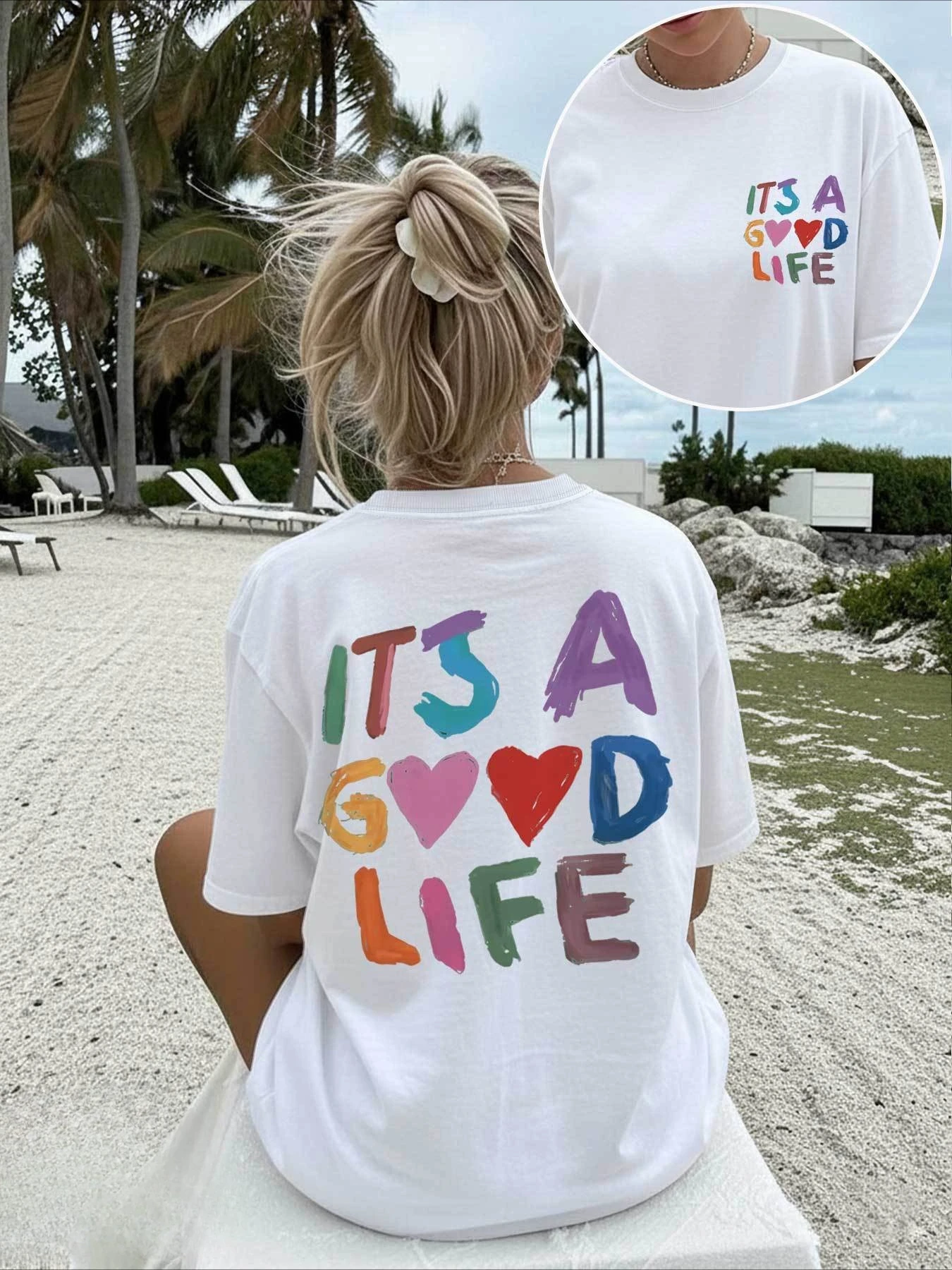 

Hand-Drawn Style "Its A Good" Letter Print T Shirts Women Casual Round Neck Short Sleeve Streetwear Vintage Tshirts