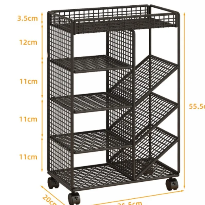 Under Desk Bookshelf Rolling Storage Trolley with Wheels for Classroom & Home Portable Side Shelf for Student Desk, Space-Saving
