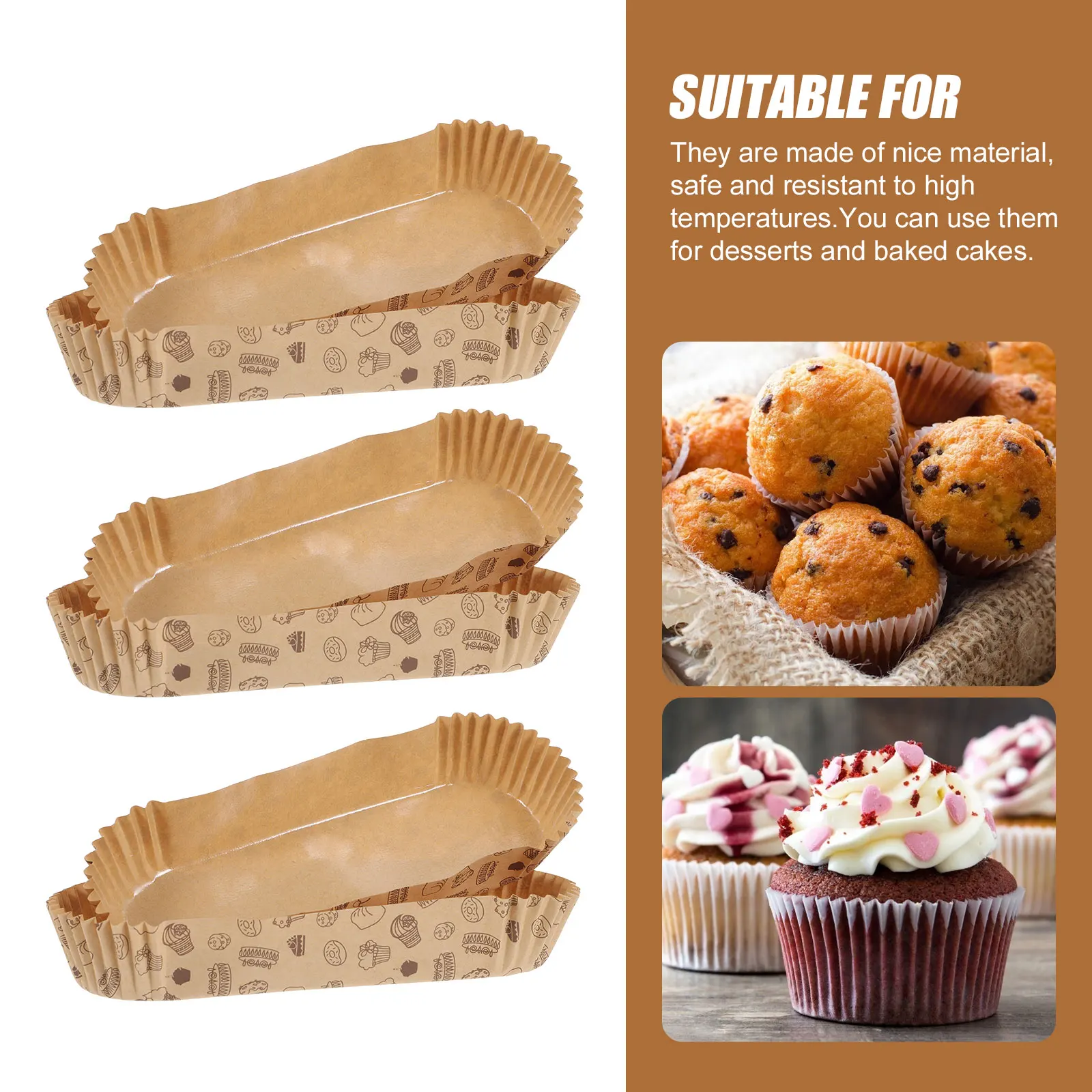 

100 Pcs Boat-type Cake Paper Holder Tray Standard Baking Cup Disposable Cups Dessert Coated Cupcake Container