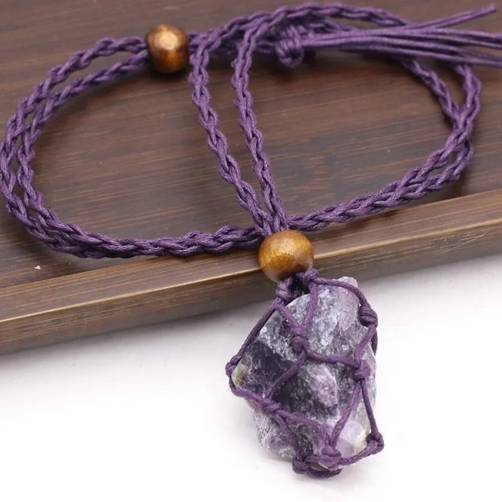 Handmade Healing Crystals Necklace Unique Elegant Natural Stone Pendant Necklace Versatile Stackable Rope Wrap Necklace