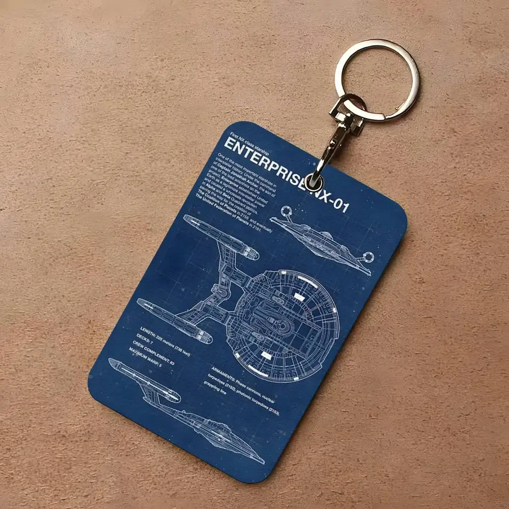 

1pc Spaceship Design S_Star T_Treks Card Case Keychain Access Card Bag Key Tag Ring Leather Card Holder Key Ring Access