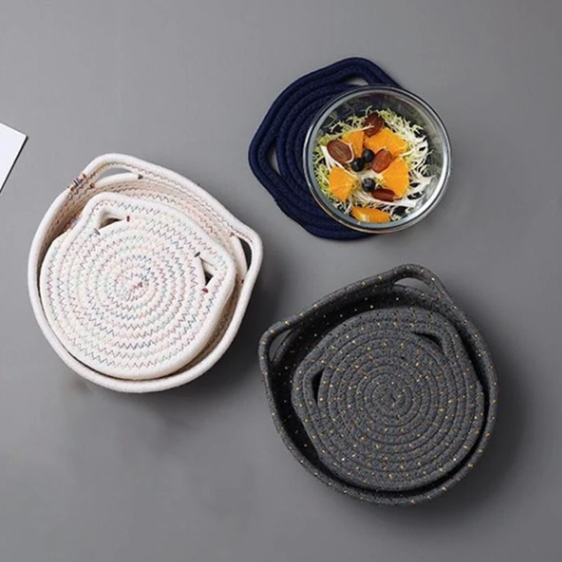 6 Piece Multifunctional Cats Ear Dining Mats Absorbent Insulating Braided Coasters HX6C