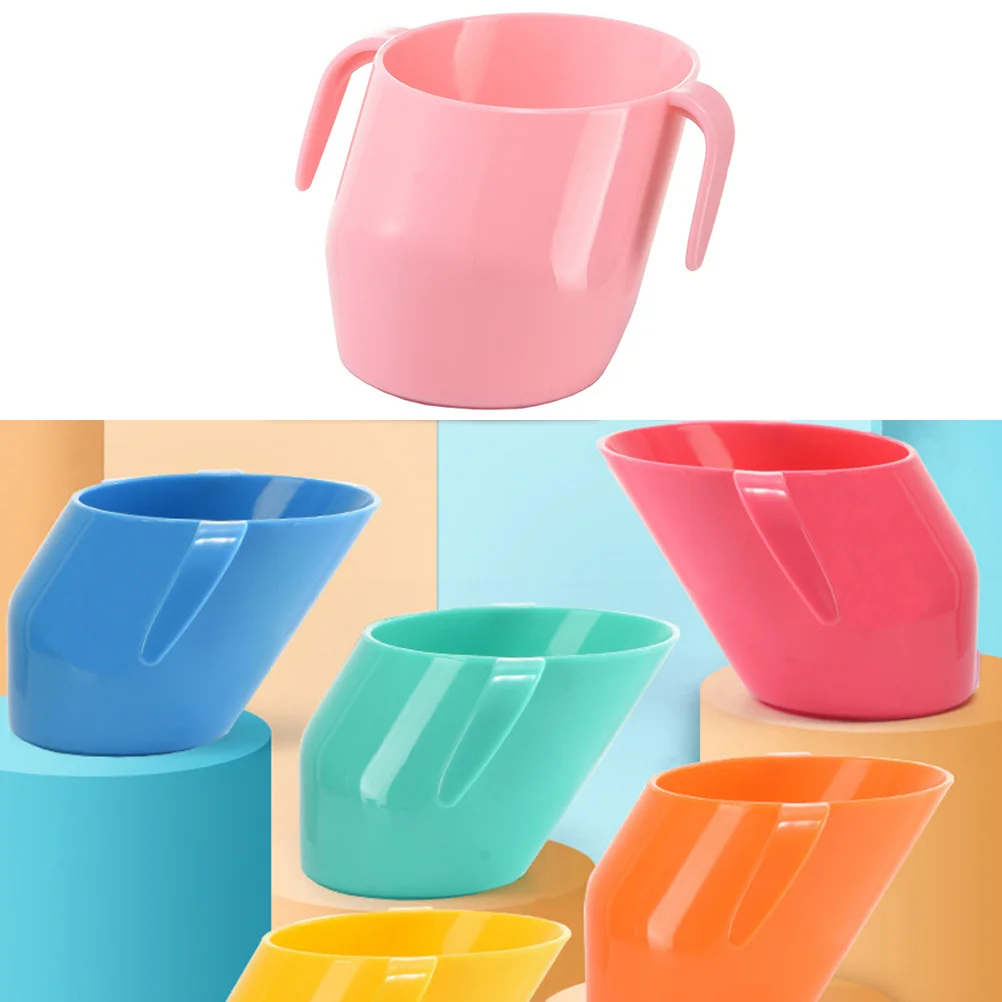 

1Pcs Kids Training Cup Portable Double Handle Oblique Mouth Durable PP Material Easy Grip for Toddler 200ml Purple