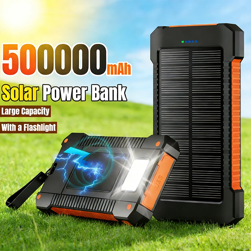 

500000 мАч Солнечная батарея большой емкости Сверхбыстрая зарядка Открытый портативный внешний аккумулятор для iPhone Huawei Samsung