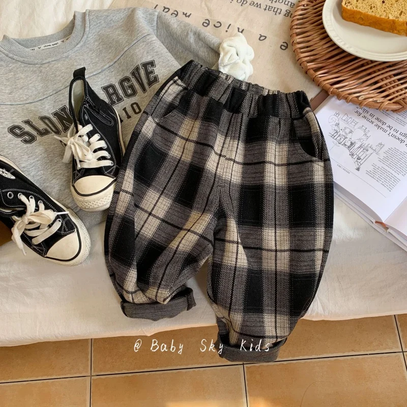 

Children's Trousers2024Spring New Boys and Girls Classic Plaid Casual Pants Baby Versatile Trousers C0333-WS