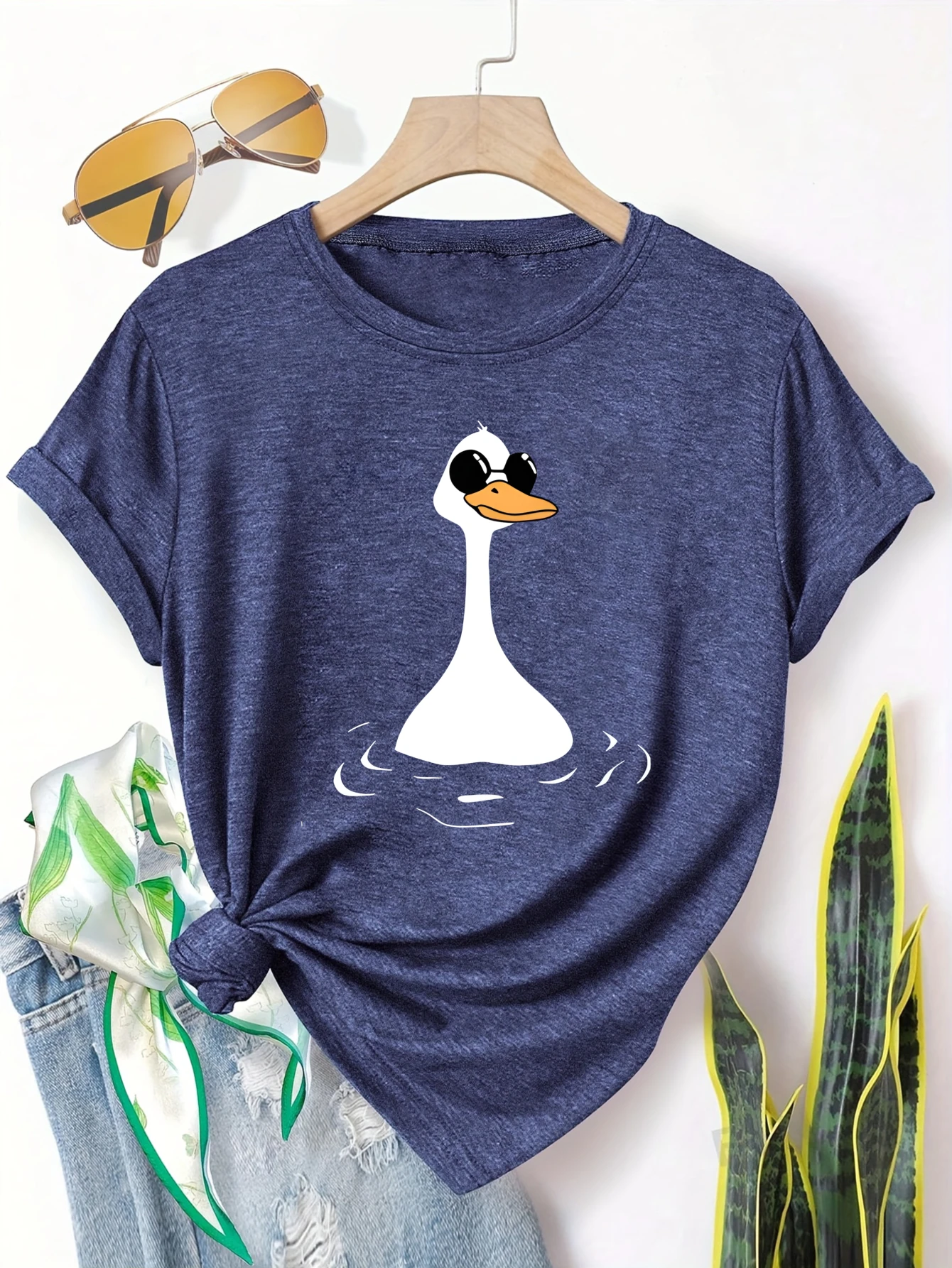 

Plus size women's short sleeve T-shirt Duck In Water With Sunglasses Daily comfortable and versatile style summer outfits