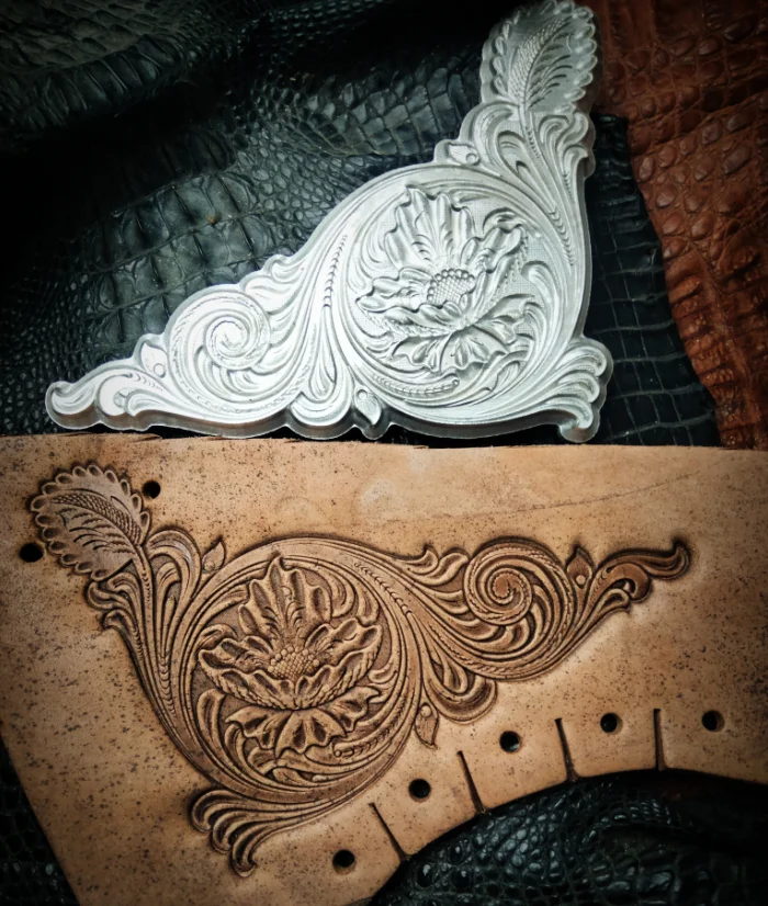 

New Relief Version Tang Grass Pattern Corner Flower Leather Embossing Mold, Tang Grass Three-dimensional Relief Mold 115*143mm
