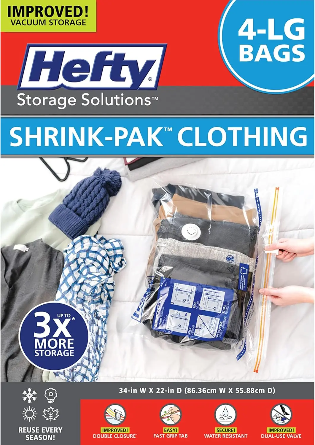 

4 Large Vacuum Storage Bags for Clothes, Pillows, Towels, Blankets - Space Saver with Air-Tight Seal for Under Bed