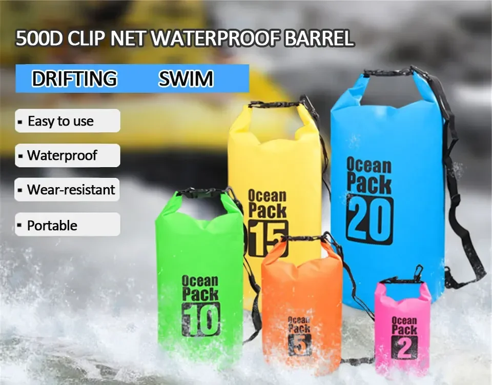 Wasserdichte Trocken-PVC-Taschen für Männer und Frauen, 2L/5L/10L/20L/30L, Outdoor-Schwimmeimertaschen, Rafting-Taschen – Detail 1
