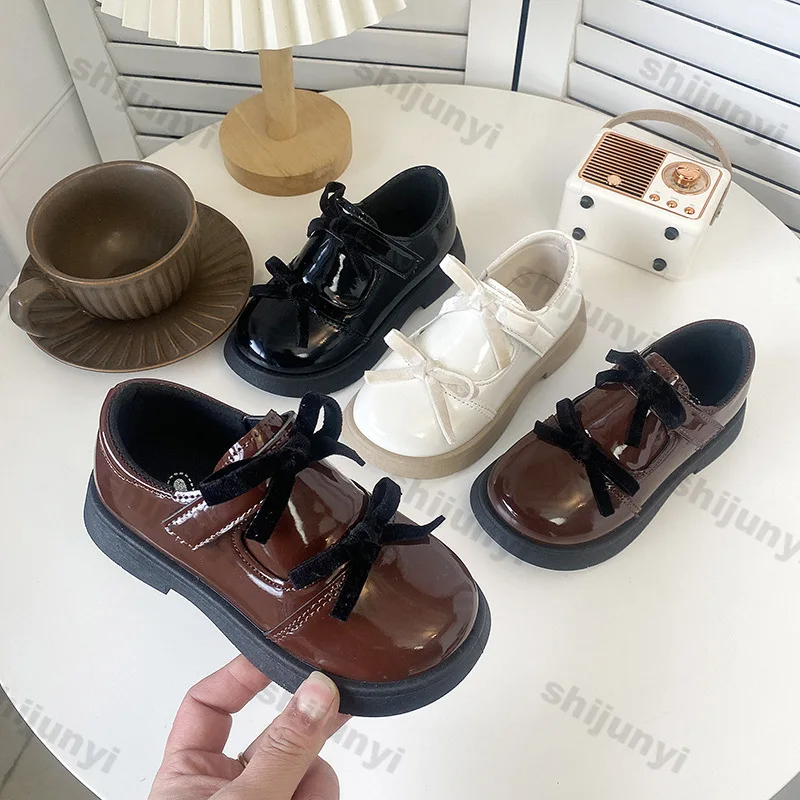 

Double Bow Children's Leather Shoes Spring 2025 Fashion Comfortable Non Slip Princess Shoes for Girls Casual Flat Loafers Shoes
