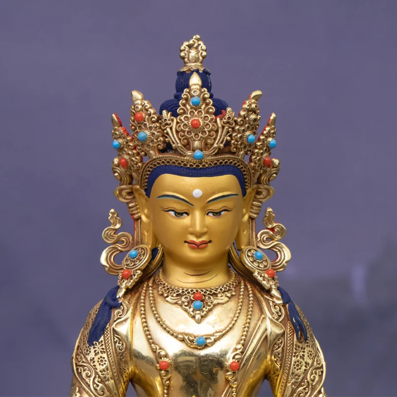 New product made in Tibet 7 inch 21cm high tantra Jizang King Bodhisattva Buddha statue pure copper gilt Tibetan ornament bronze