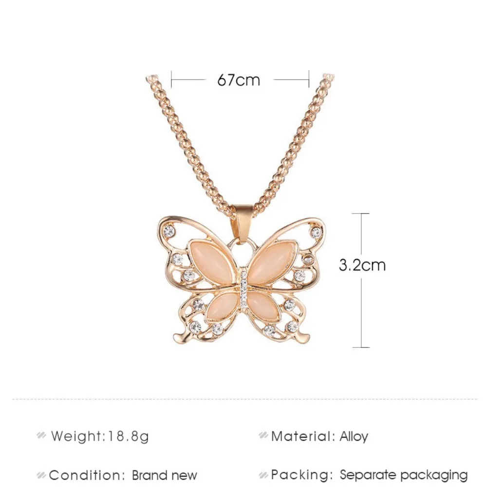 Fashion Flawless Choker Opal Butterfly Pendant Necklace For Women Exquisite Rose Gold Color Sweater Chain Jewelry Accessories