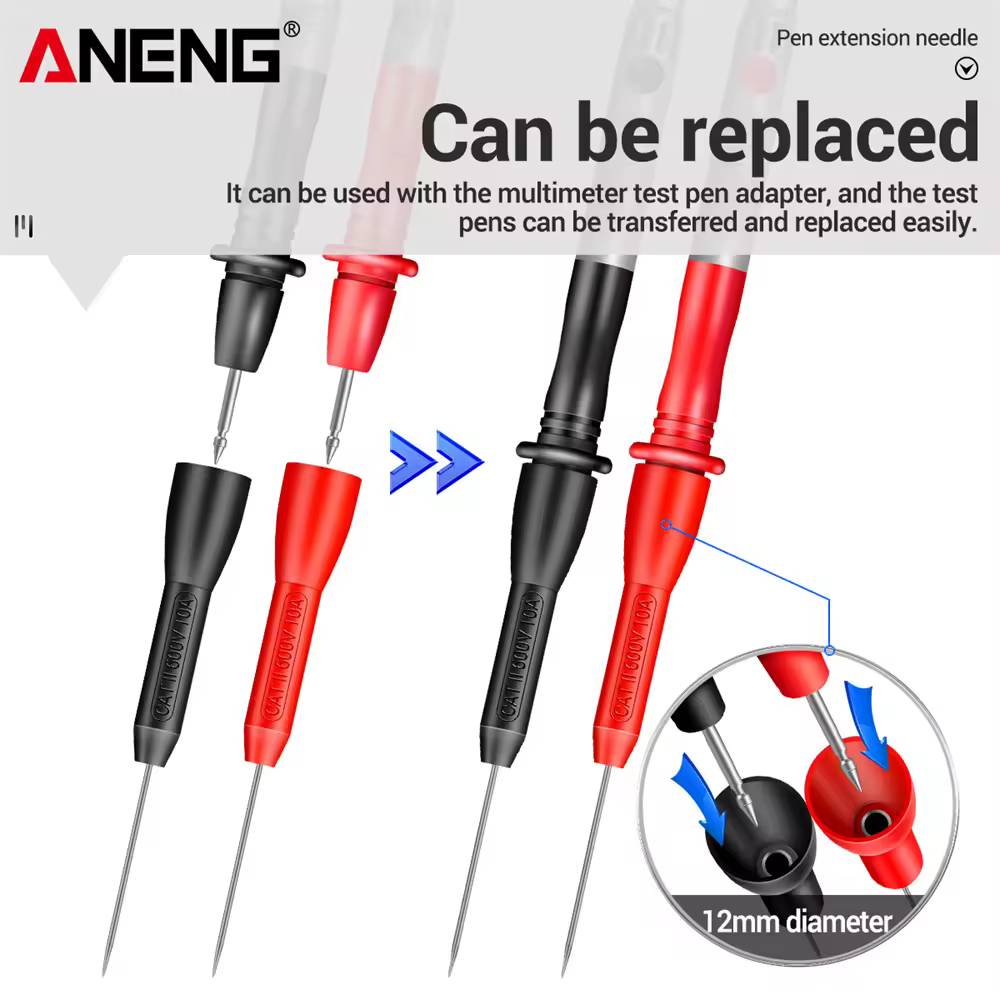 Aiguille de perçage d'isolation à broche de 1mm, sonde de Test multimètre Non destructive 10A 600V pour fil de Test de 2mm pour Vichy pour pointe FLUKE Prob