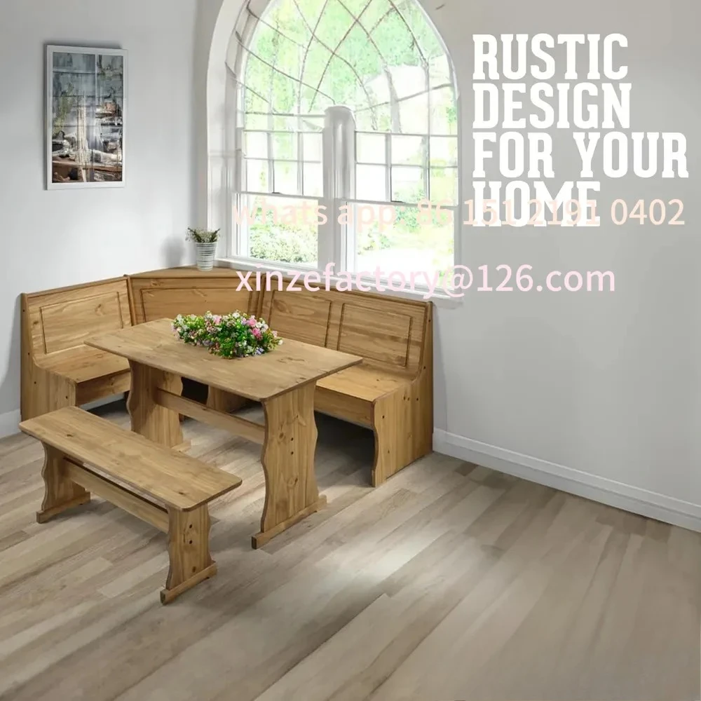 

Customizable Farmhouse Table and Bench Set, Solid Wood Corner Dining Room