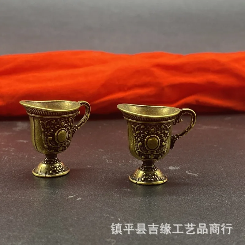 Wholesale Two Pieces Price Yellow Mini Tass Carved Ancient Goblet Court Wine Cup Ancient Mini Wine Glass Pure Copper