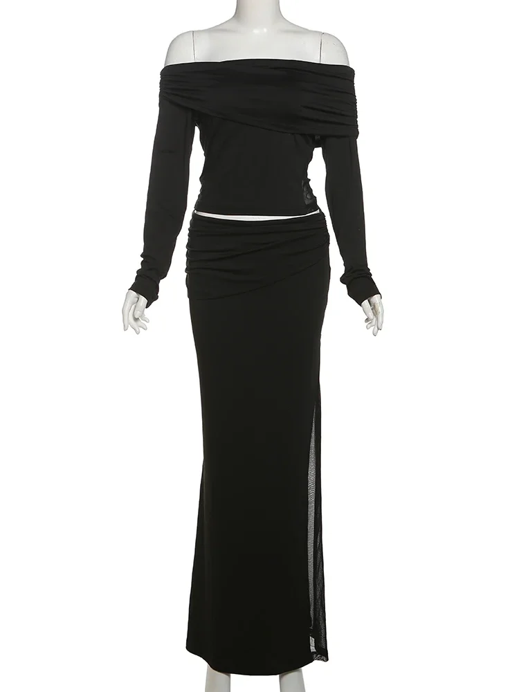 

Sisterlinda Solid Slim Backless Long Sleeve Skirt Suit Women Sexy Popular Body-shaping Vestidos Girl Festival Party Skirt Suit