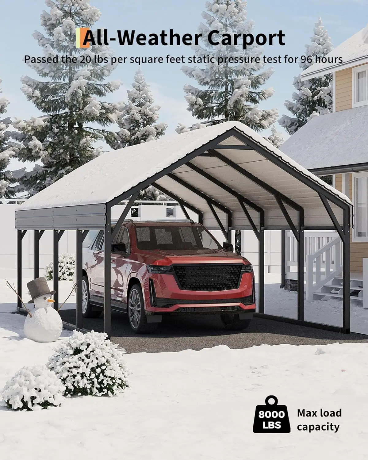 12x20 ft Metal Carport, Reinforced Frame and Steel Roof for All-Weather Use, Permanent Shelter for Bass Boats image 5