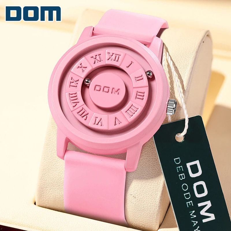 Creative Couple Gift DOM Unisex Roman Numeral Magnetic Watch Mirrorless No Glass Open Dial Comfort Silicone Rubber Band Trendy Q