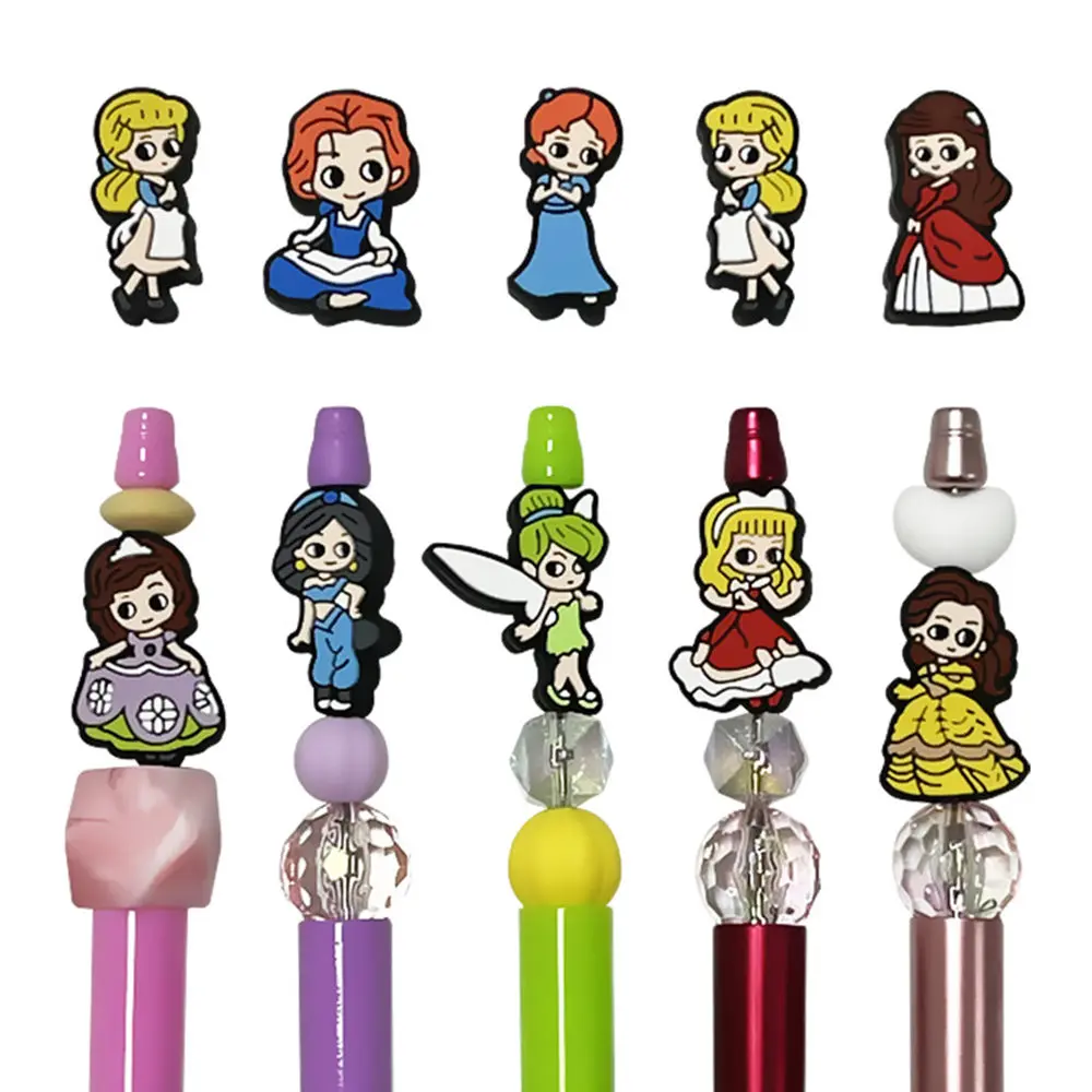 10PCS cartoon princess belle sofia Rapunzel Aladdin Focal Beads silicone for DIY bracelet necklace anklet pen Accessories