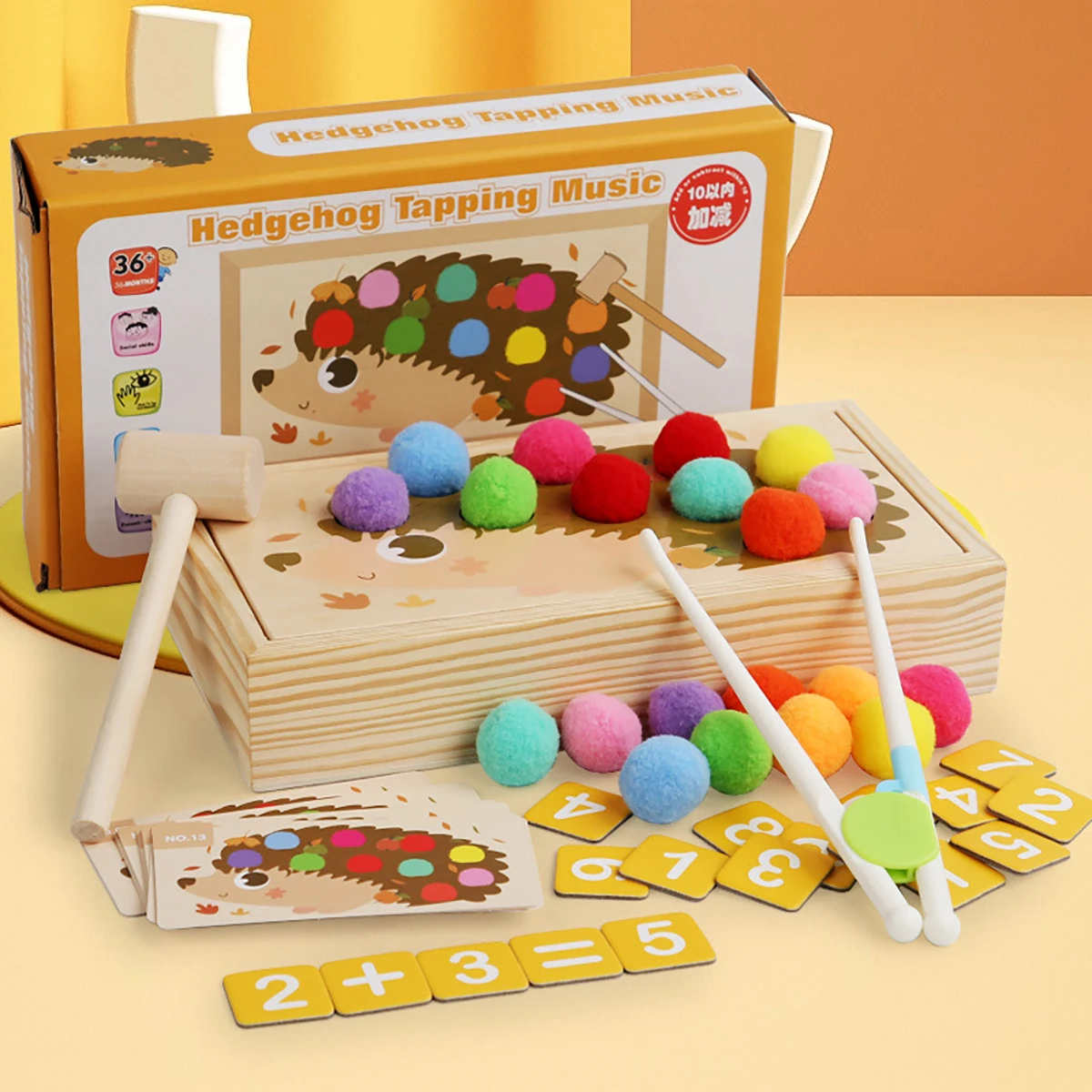Hérisson Montessori frappant la musique, outils pédagogiques pour l'éducation de la petite enfance, puzzle assorti, jouets à perles à clip