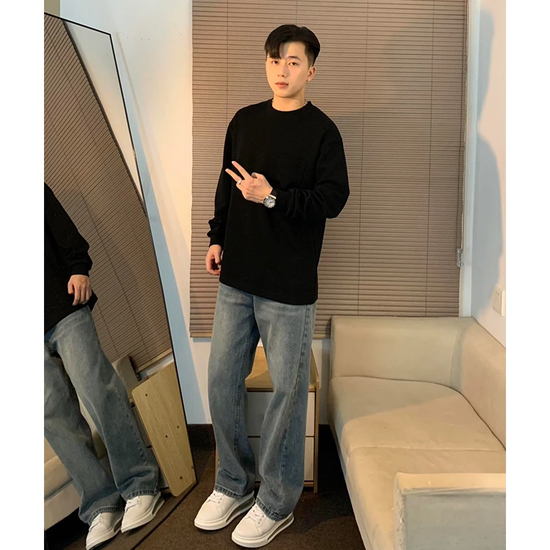 

American Retro Blue Straight Leg Men's Jeans Spring Autumn High Street Slimming Knife Flared Pants Youth Faion